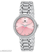 CRESTELLO Silver Plated Bracelet Analog Wrist Watch for Women (Pink Dial)