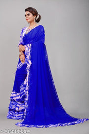 Women's Beautiful Print Georgette Frills Saree With Blouse Piece