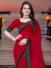 Beautifull Bollywood New Desing Hotfix Swarovski Stone Work Saree With Stone Work Blouse, siroski saree / sari, Red saree, Georgette Ka Saree