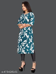 Women Crepe Fabric Printed Straight Kurti, Size -XS, S, M, L, XL, XXL, 2XL, XXXL, 3XL, 4XL, 5XL ( New Arrival New Design Fashionable Kurti )