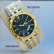 The Vintage Day & Date Functioning Original Gold Plated Adjustable Bracelet Men Watch Quartz Analog Watch
