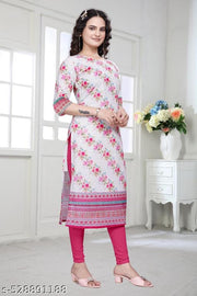 Women’s Floral Printed Straight Kurti | 3/4 Sleeve Ethnic Kurta | Round Neck Stylish Kurti | Casual, Office Wear, Daily Wear & Festive Outfit