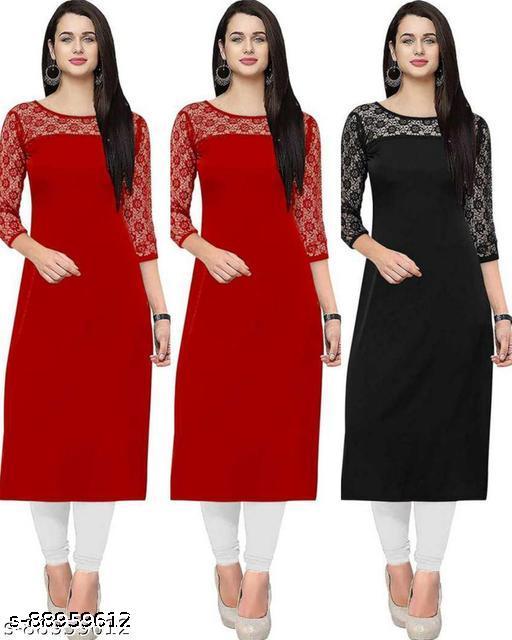 Polyster/Crepe fabric-Casual Round-Neck 3/4th Length Sleeves (45"Inches)