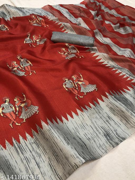 Desinger Art Silk Kalamkari Printed saree With Blouse Piece