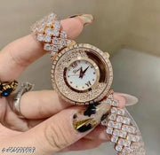 Amigos Women’s Rose Gold Crystal Studded Analog Watch | Diamond Look Bracelet Strap | Water Resistant Party Wear Watch for Girls & Women