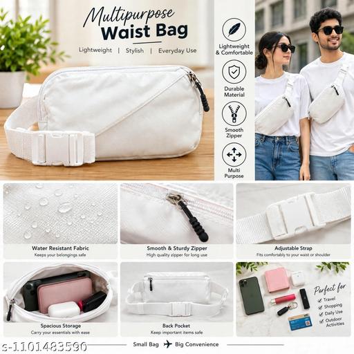 Stylish Unisex Multipurpose Waist Bag for Men & Women | Lightweight Water Resistant Fanny Pack | Adjustable Strap Crossbody Chest Bag for Travel, Shopping, Daily Use