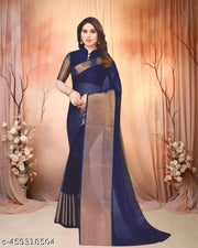 chiffon Saree with running Blouse Navy Blue Colour for Women and Girls