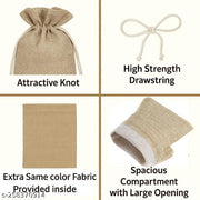 Foxtree Set of 10 Natural Jute Color Potli With Drawstring Gift Bags| Jute Linen Pouches| Burlap Handbags For Festivals, Functions, Baby Showers, Parties & More| Return Gift Bags| 4 x 6-inch