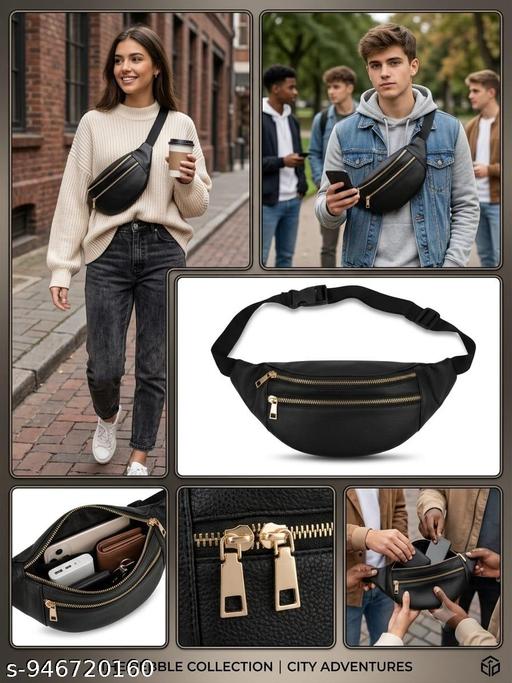 waist bag for men stylish, crossbody chest sling bag for women, side mobile pouch bag golden zipper, leather waist pouch for travel, bullet bike riding side bag,