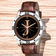 Sky Mart  Analog Round Black Dial ALPHABET J Design Stylish Brown Leather Strap Classic Design Fancy Wrist Watch for Men and Boys, Pack of 1 - ALPHA-J-AVO-SIL-BRW-CHL
