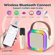 Portable Bluetooth Speaker with Wireless Microphone | Karaoke Speaker with RGB Lights | Rechargeable Mini Speaker - White Color