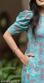 Stylish Trendy Aqua Blue Printed Beautiful Ethinic Kurti For Girls And Womens|College kurtis For girl||Womens Daily wear Kurti||Elegant Print Kurti|