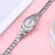 Trending Fashion Diamond Studded Case and Bracelet, Silver Metal Strap & White Mother of Pearl Dial for Women, Watch for Women Girl Watches