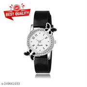 Black Butterfly Diamond White Dial And Black Belt Analog Watch For Girls And Women Bracelet Analog Watch For Women And Girls