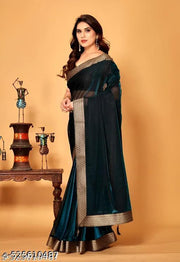 Women's Lycra Saree with Tassels and Lace