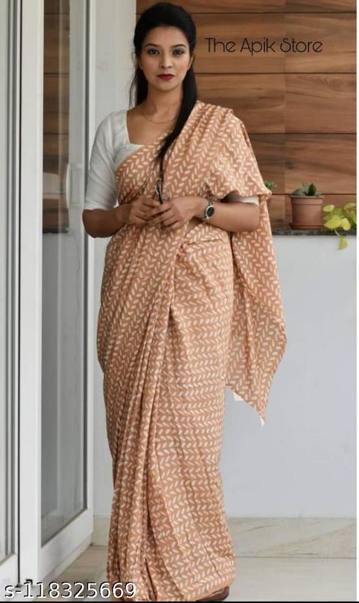 Latest Pure Cotton Mulmul Hand Printed Saree With Unstitched Blouse