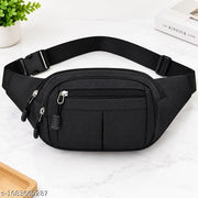 Men's Black Waist Bag | Multi-Pocket Travel Belt Bag