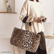 Women's Faux Fur Tote Purse Furry Leopard Large Capacity Shoulder Bag Satchel Handbag