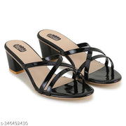 Taydol women black fancy footwear block heel cone heel spool heel pvc sole open toe with strip solid pattern slip-on medium heel sandal (Black-72)