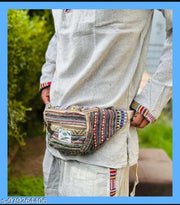 Hemp Waist Bag for Men & Women | Random colour |Adjustable Strap Travel Fanny Pack | Boho Hippie Crossbody Pouch