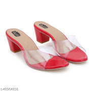 Taydol Women Fancy medium Block Heel synthetic pvc sole open Toe western-embellished slip-on Transparent Red Sandal (53)