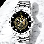 Natrix Analog AYATUL KURSI Design Black Dial Stylish Silver Stainless Steel Strap Wrist Watch for Muslim Men and Boys, Pack of 1 - AYATULKURSI-AVO-SIL-STL | Eid Special Collection