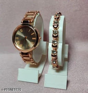 New Women Rosegold Metal Analog Watch With Breaclet Combo girls watches bracelet combo