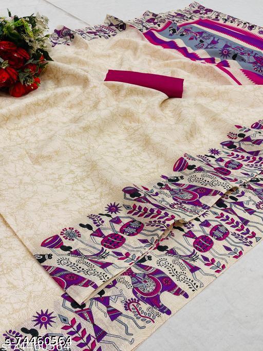Silk Cream Tassels and Latkans Saree With Blouse