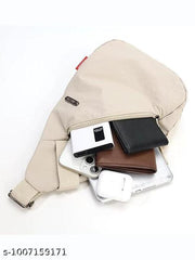 Chest Bag for Women Men Fashion Nylon Lightweight Shoulder Bag Front Back Sling Shoulder Bag Zipper Pouch Day Bag with Handle Casual Beige Chest Bag for Hiking, Work