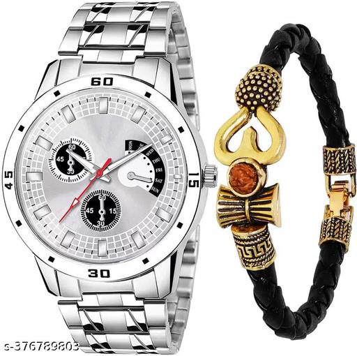 Attractive stylish trendy Men and kids analog Watches with Mahadev Bracelet Kada Combo Of 2