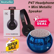 p47 wireless headphone fast charging and sound quality best+mini bluethooth speaker multi colour