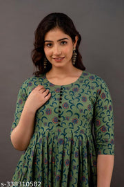 Women Rayon Printed Long Flared Anarkali Kurtis