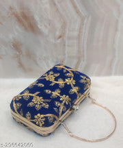 Party Velvet Clutch for Women Trendy Blue Color Box Clutch with Handle Dulhan purse Bridal Clutch