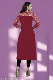 Casual American Crepe and Round Neck 3/4 Legnth Sleeve Maroon Kurti (45"inches)