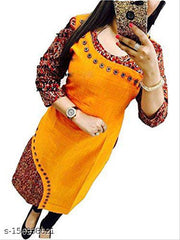 VISVA DESIGNER Cotton Printed Kurti Kurta For Women Girls Yellow Color Floral Print Latest Design Straight Ladies Kurtis ( Not a combo or set with dupatta pant leggings )