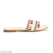 BAMBAM Women's Elegant Embroidered Woven Strap Flat Sandals | Fashionable Tassel Detail Comfort Wear Footwear for Casual & Travel Use