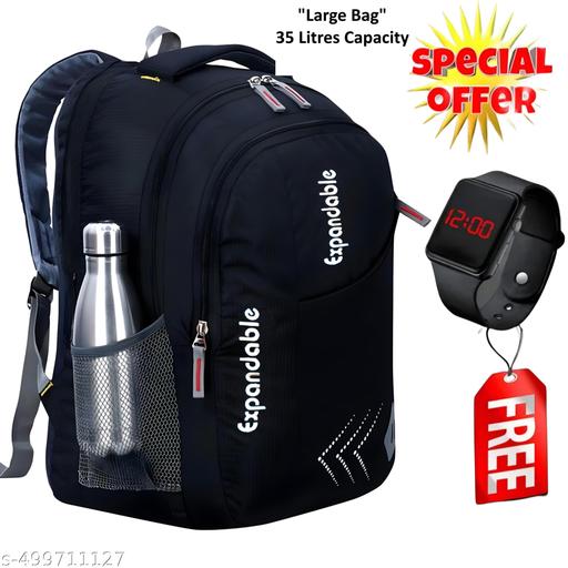 Large Stylish 35L Waterproof Laptop Backpack for Men & Women - Office, School, college, with free LED watch