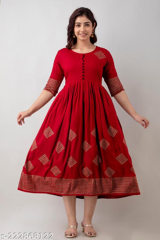 Stylish Rayon Printed Anarkali Flared Kurta