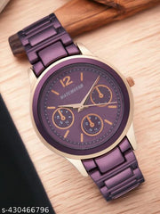 Lovely look stainless Belt round Purple colour formal analog watch for womens and Girls (Metal belt watch)