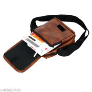 Zerus Fashionable Tan Faux Leather Cross Body Bag with Multi-Zipper Compartments for Men & Women Messenger Bag