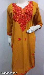 New Look Fashion Woolen Kurtis | Kashmiri Embroidery Designee Kurti Knee Length