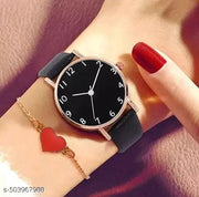 Classy Look Women's Leather Strap Analog Wrist Watch Top Style Fashion Black Dial With Black Leather Strap Watch For Girls Watch for Daily Life New Collection Women's Watch Shiny Fashion Quartz Watch Casual Style Ladies Watch