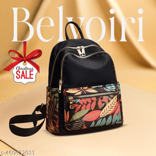 New Classic Nylon Leaf Print Multi Pocket Edition Backpack for Women/Girls- College Travel Casual Use