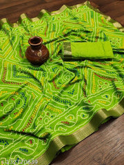 pranjal printed bandhani saree_parrot green