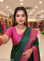 Paithani Cotton Silk Saree With Contrast Pallu And Contrast Blouse With Zari Butta