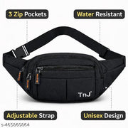 Men’s Black Waist Bag | Multi Pocket Sling & Fanny Pack | Adjustable Belt Bag for Travel & Daily Use