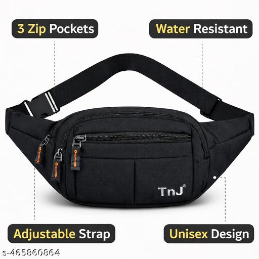 Men’s Black Waist Bag | Multi Pocket Sling & Fanny Pack | Adjustable Belt Bag for Travel & Daily Use