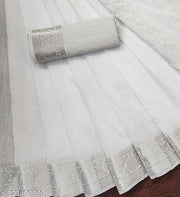 Top trending latest simple plain party wear / wedding Women's Jacquard Rapier Weaving White Cotton Silk Saree with Silver Zari Border & Rich Pallu | Premium Traditional Festive Wear Saree