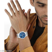 Listen Blue Day & Date Function Stainless Steel Chain Strap Analog Watch - For Men