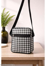 Black & White Houndstooth Sling Bag Unisex| Crossbody Bag for Men & Women Fashion Travel Crossbody Sling Bag Men's Sling Bag Cross Body Travel Office Business messenger
